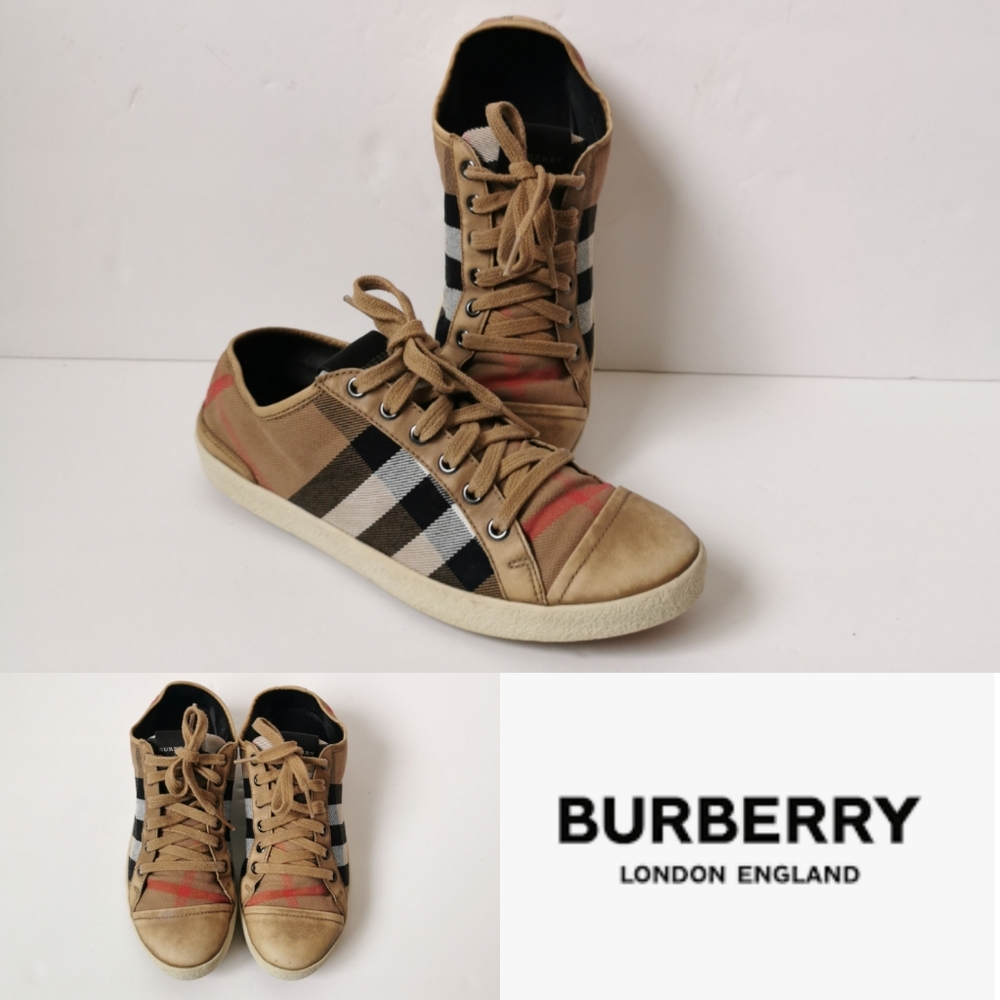 Burberry Tan and Black Checkered Sneakers